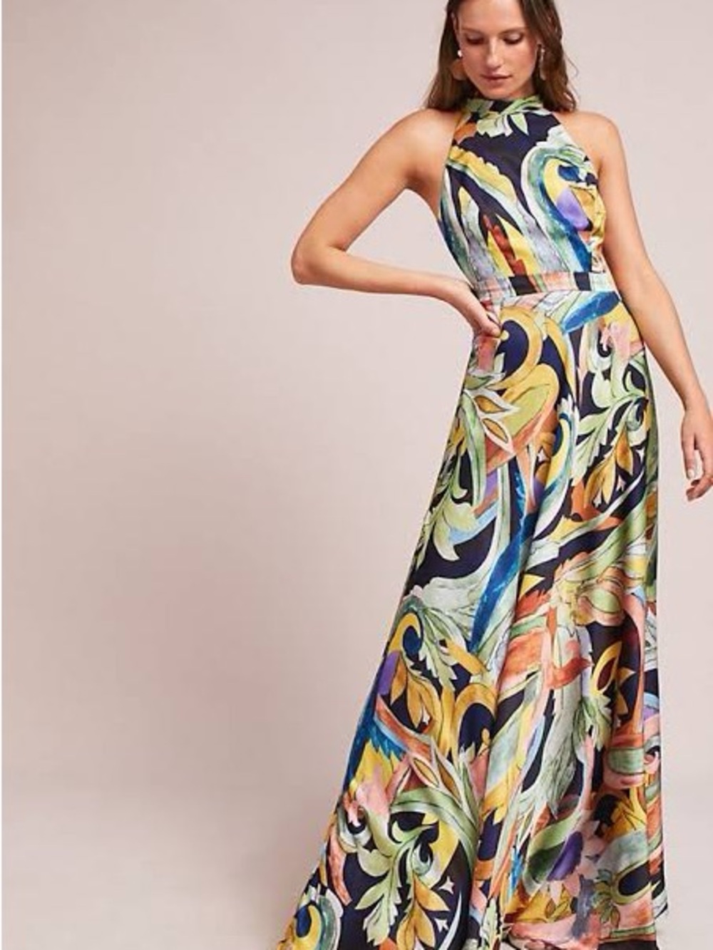 Nicole Miller Multicolor Halter Maxi Dress with Navy Base
